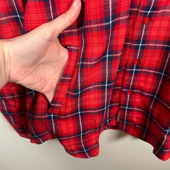 RSVLTS Flannel Shirt Shacket Mens Size Medium Red Plaid Pockets Button Up - Picture 5 of 9
